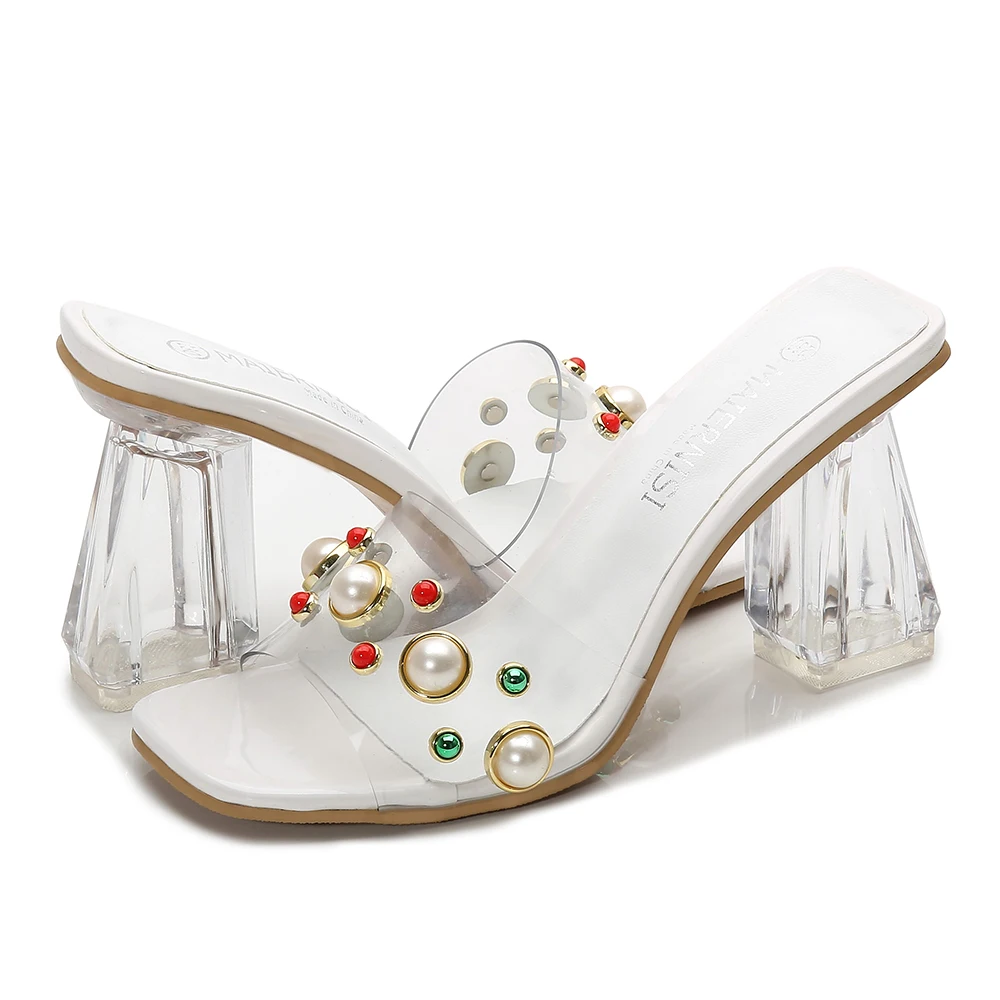 Женские сандалии желе с кристаллами на грубом каблуке 8 см Размеры 35 45 46|Тапочки| |