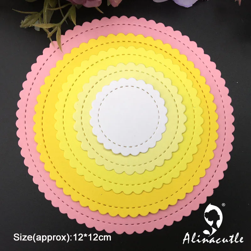 

Alinacutle Metal Cutting Die Cut 5pc Nesting frame Wavy Circle Scrapbooking Paper Craft Handmade Card Album Punch Art Cutter Die