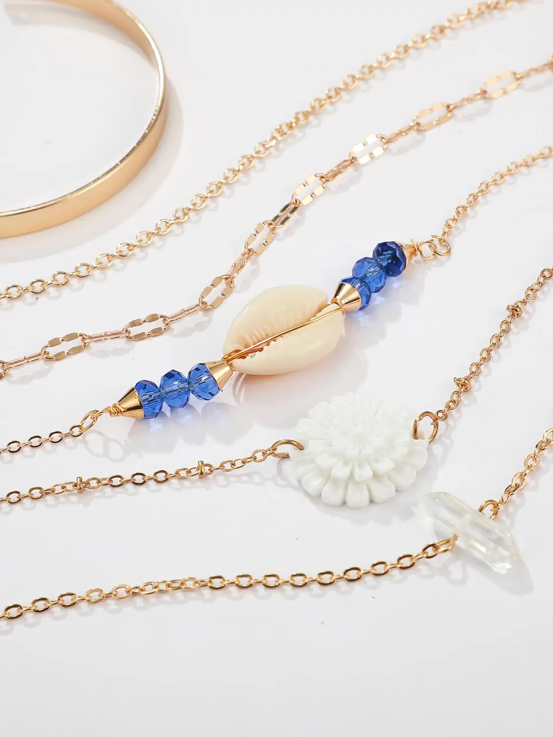 Женский многослойный браслет HuaTang белый с кристаллами в виде ракушек пляжные