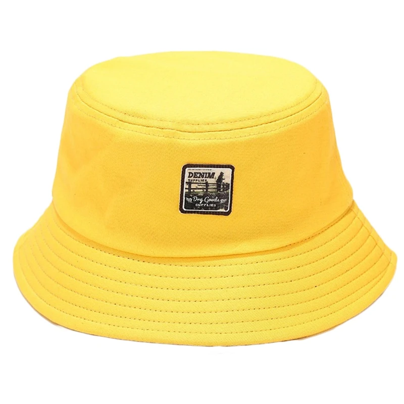 

Men Women Vintage Letters Label Patch Bucket Hat Solid Color Wide Brim Sunscreen Hip Hop Packable Panama Fisherman Cap