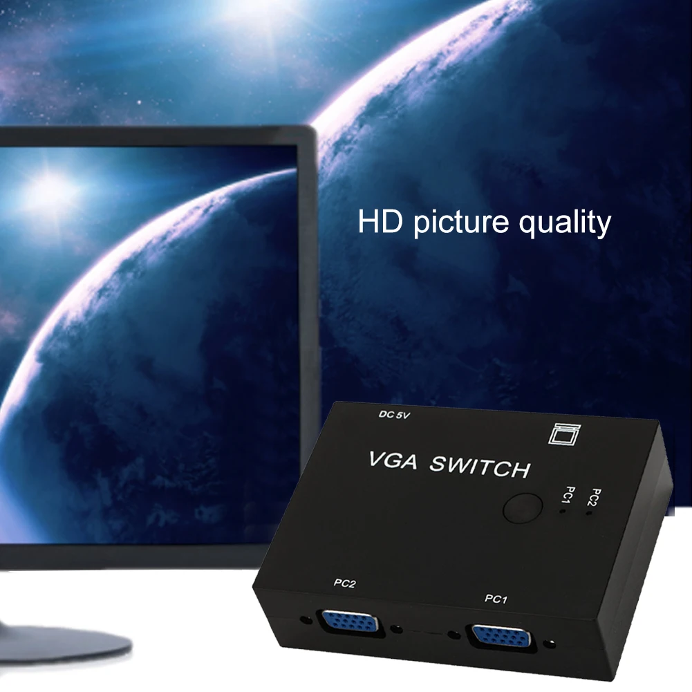 

VGA Switch Black Video Sharing Box Splitter Metal LCD TV With Cable KVM Manual 1920x1440 Resolution 2 Port For PC Monitor