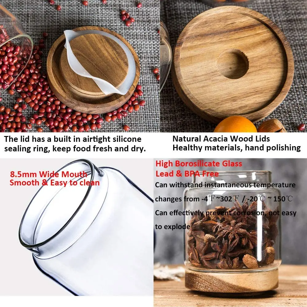 Стеклянный контейнер для хранения с деревянной баночка крышкой Кухонный