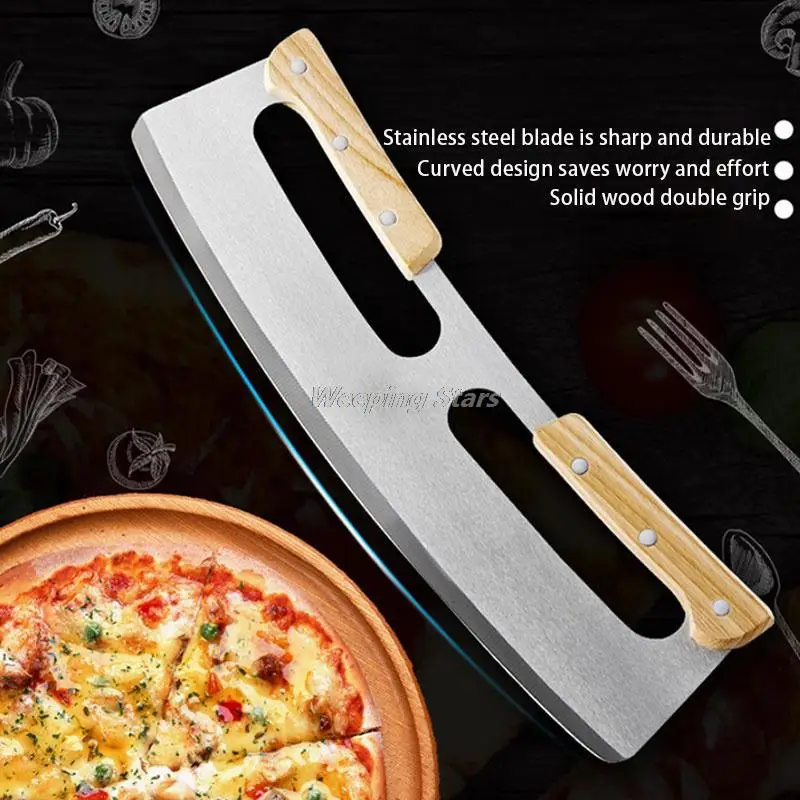 

1 PC Semicircle Double Handle pizza cutter Stainless Steel Premium Pizza Cutter Rocker Blade Slicer 35CM +Protective Cover