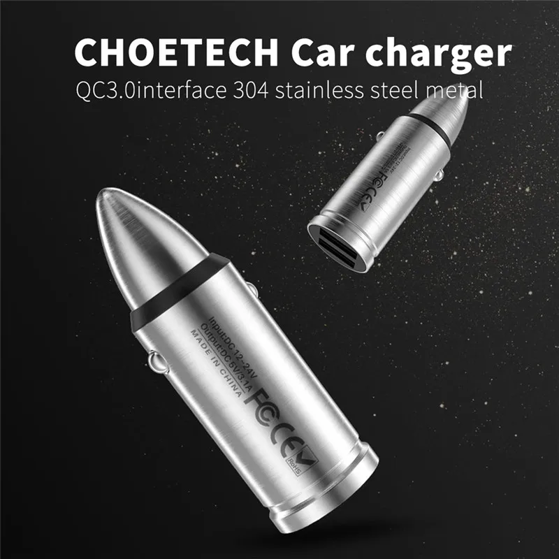 CHOETECH 5 V/3.1A двойное USB быстрое автомобильное зарядное устройство для Xiaomi Mi 9 huawei USB PD быстрое зарядное устройство для iPhone samsung Tablet автомобильное зарядное устройство