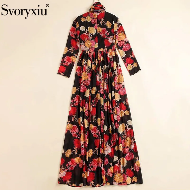 

Svoryxiu Fashion Runway Spring Summer Long Sleeve Long Dresses Women's Elegant Flower Print Bohemian Robe Maxi Dress Vestdios
