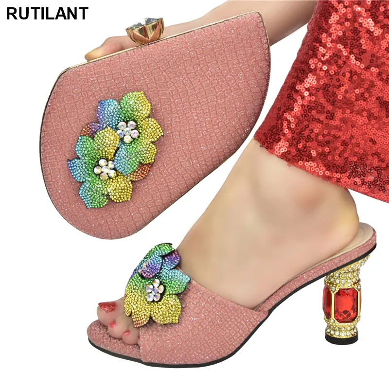 

African Party Shoes and Bag Set Decorated with Rhinestone Italian Shoe and Bag Set for Party In Women High Heels Sexy Ladies