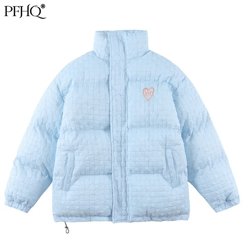 

PFHQ 2021 New Fashion Solid Color Waffle Stand Collar Embroidery Trend Loose Thicken Casual Padded Jacket Winter 21A1841