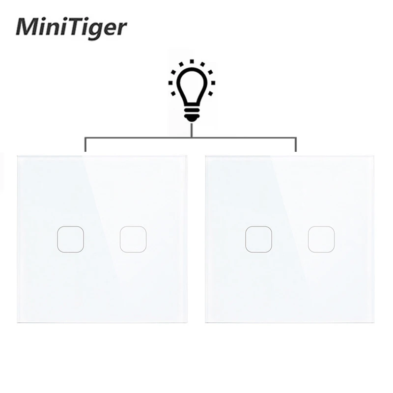 Minitiger, стандарт ЕС, настенный сенсорный выключатель 1/2, 2 способа управления, сенсорный экран, кристальная стеклянная панель, 220-250 В