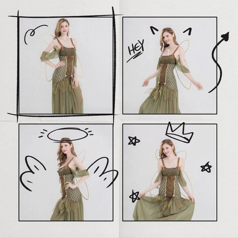 Женское платье для косплея зеленое принцессы и ангела в средневековом стиле| |