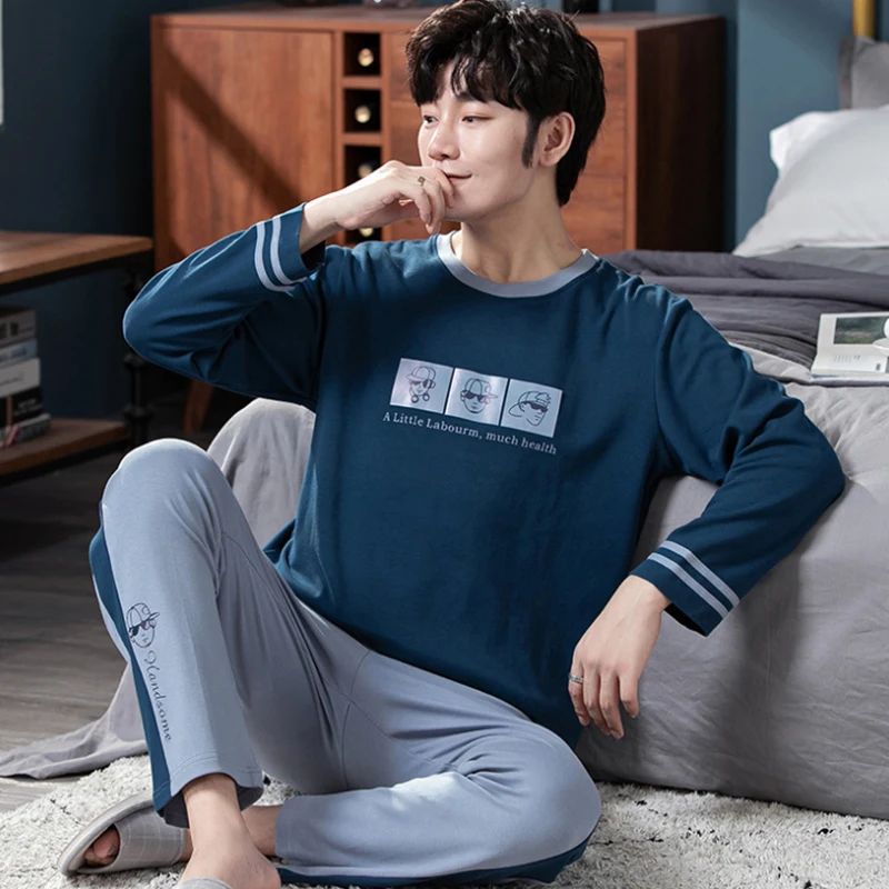 

Pijama Hombre Casual 2 Pieces Sleepwear Sets Thin Breathable Nightwear Loose Pajamas Men Printed Sleepwear Suit Homewear