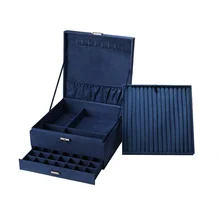 2021 New Color 3 Layers Large Space Velvet Jewelry Box Hot Selling