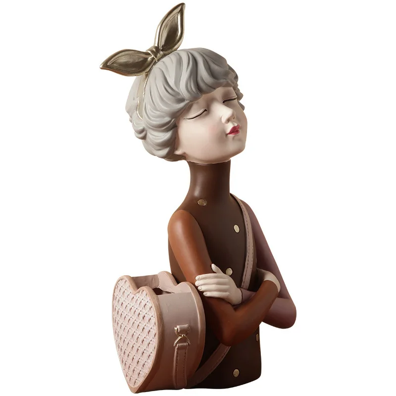 

Nordic Style Pretty Girl Figure Statues Resin Figurine Flower Vase Mekup Brush Holder For Home Room Decor Ornament Birthday Gift