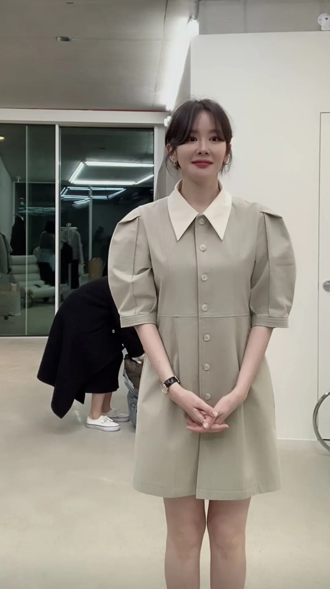 

2021 spring new Korea East Gate elegant style bubble sleeve short sleeve dress