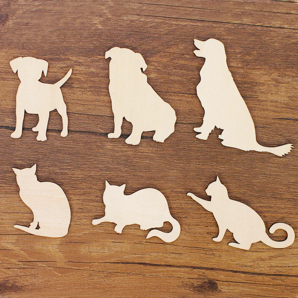 

Wooden Craft Cats And Dogs 24PCS Cute Anminal Shapes Wood Home Decoration DIY Scrapbooking Accessories Paper Card Embellished
