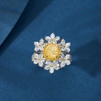 new 925 silver luxury light luxury carat imitation color yellow diamond six flower zircon diamond ring for women wedding jewelry