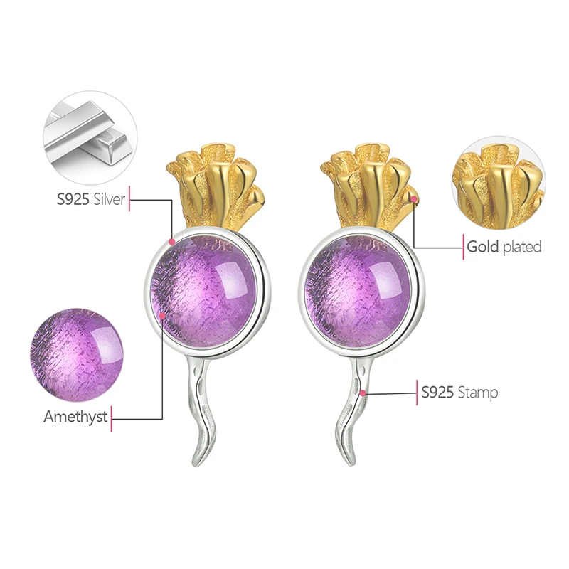 Женские серьги-гвоздики редис Lotus Fun изящные серьги ручного изготовления из