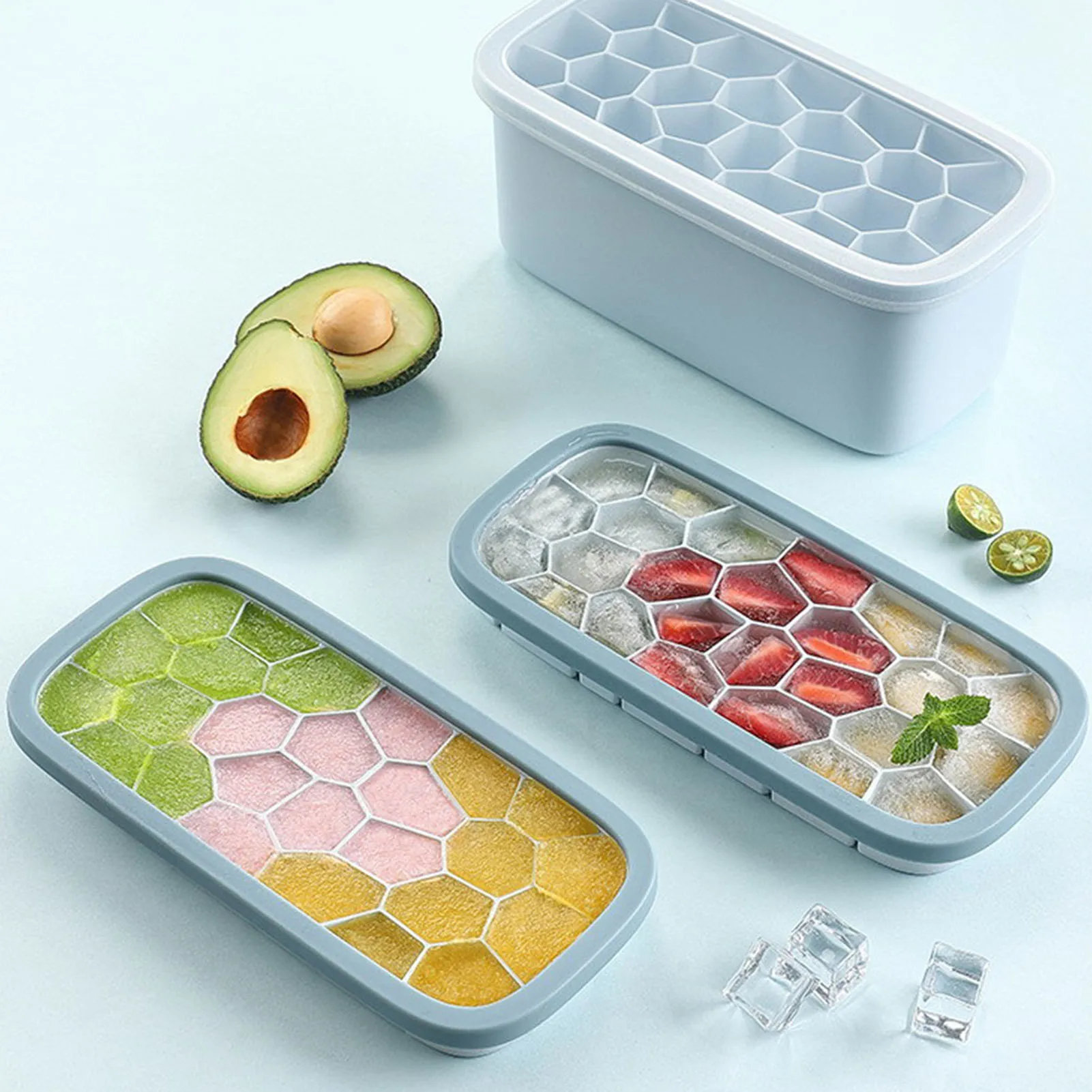 

Ice Cube Trays Silicon Bottom Ice Cube Storage Container Box With Lid Double Layer Honeycomb Ice Mold Makers for pretty well