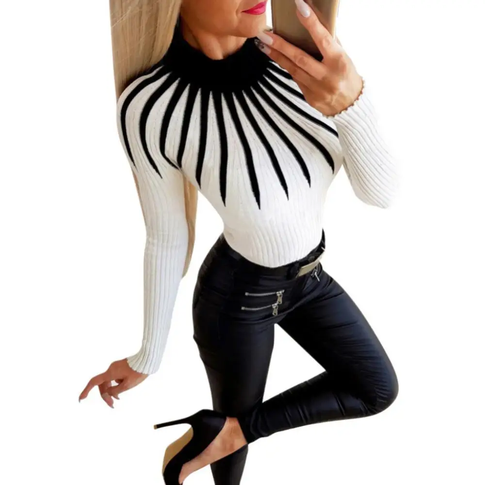 

Женский трикотажный пуловер с длинным рукавом и ложным воротником