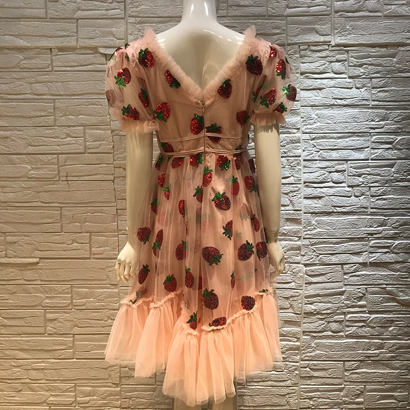 Платье женское средней длины с вышивкой Сетчатое блестками завышенной талией и