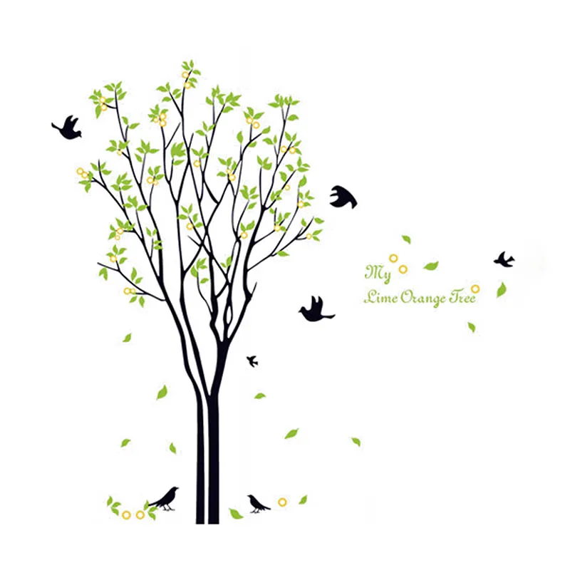Good Life My Lime Orange Tree Quote Big with Birds and Leaves Removable Wall Sticker Decals | Дом и сад