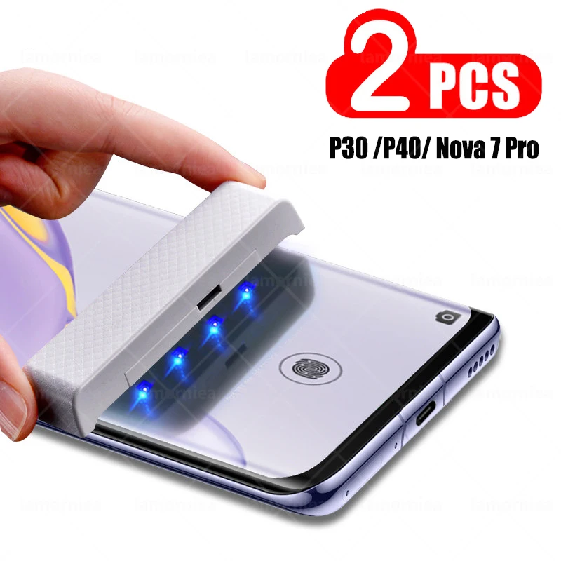 Закаленное УФ стекло для Huawei P40/P30 Plus/Honor 30 Pro защитная пленка с жидкостью Mate 20 Nova 7