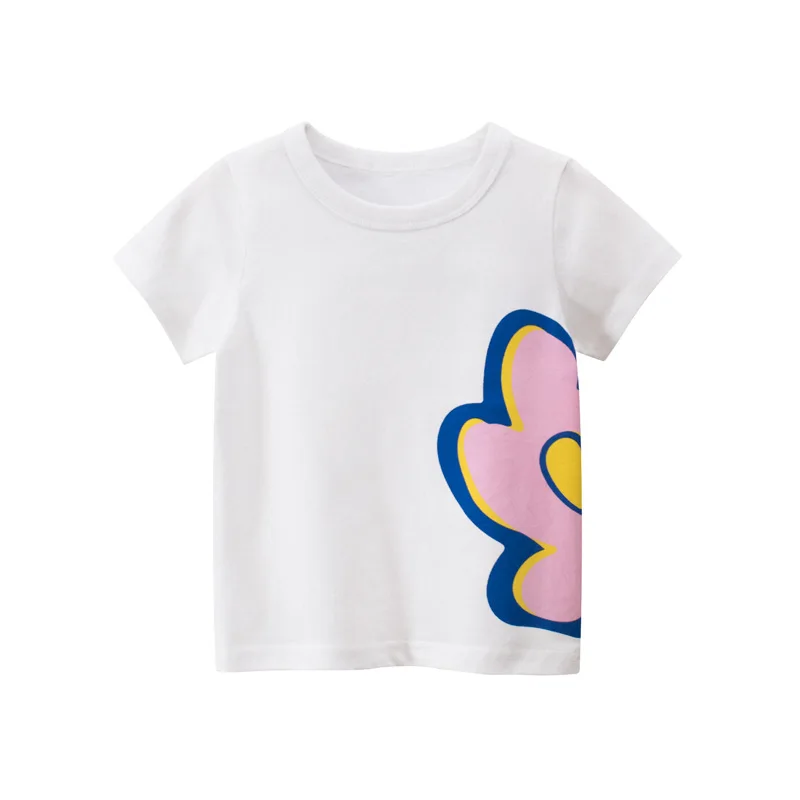 Girls cotton T-shirt children's top clothing short sleeve summer printed cartoon white yellow purple blu | Детская одежда и