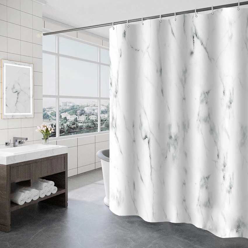 

Thickened Waterproof Shower Curtain Mildew Proof Simple Bathroom Curtain Bath Cover Marbling Printed Eco-Friendly Stocked