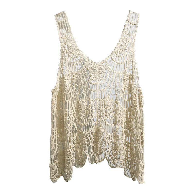 

Crocheted Hollow Knitted Vest Shirt Women Summer Outer Wear New Korean Style Loose Large Size Sleeveless Sling Tank Top