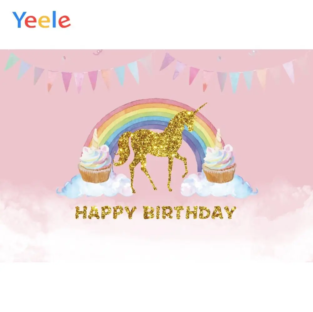 

Yeele Unicorn Rainbow Customized Baby Birthday Party Decoration Photographic Backgrounds Photography Backdrops For Photo Studio