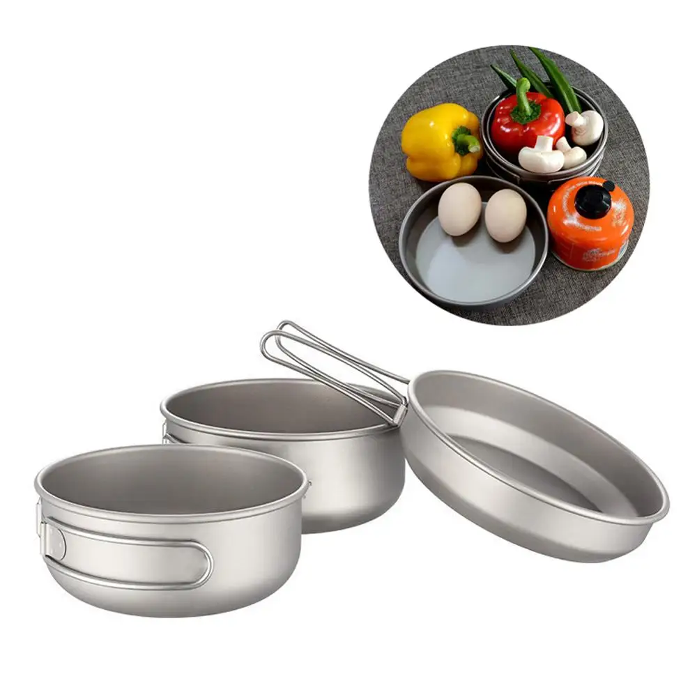 Титановый набор из 3 кастрюль и сковородок для кемпинга пешего туризма посуда