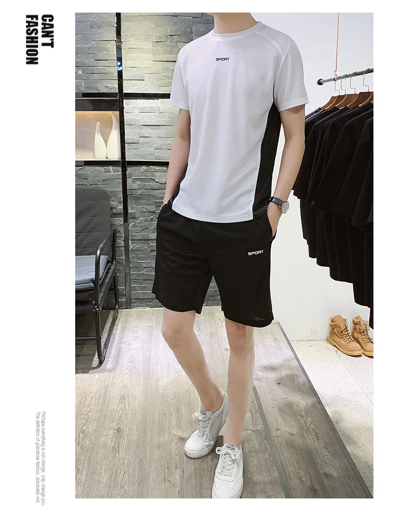 

2021 new male large size summer casual sportswear fashion men's sports suit running short-sleeved T-shirt + shorts 2-piece set