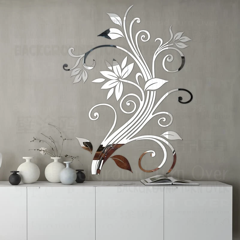 

DIY mirror wall stickers spring nature elegant flower for home corner decoration decorative art poster R219