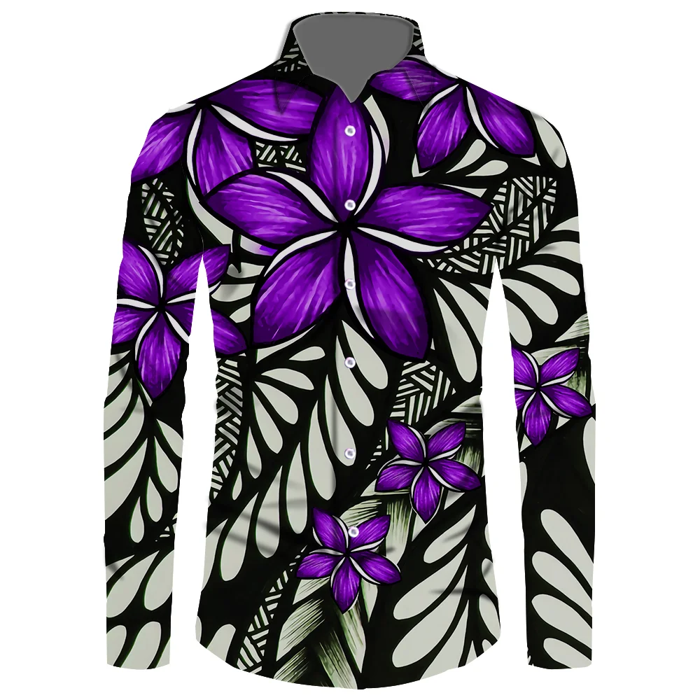 

Polynesian Tribal Design Printed Shirt Men Lapel High Street Button Vintage Camisa Long Sleeve Men Brand Shirt Custom Your Logo