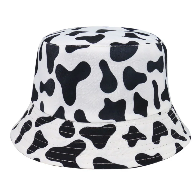 

Reversible black cow white panda cow zebra pattern bucket caps fisherman cap for woman summer