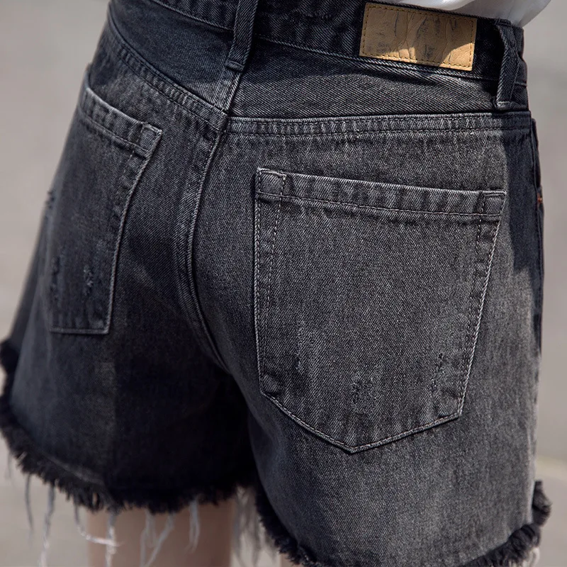 

2021 Large Size L-4XL Denim Shorts High Wasit Ripped Casual Jeans Leg Denim Shorts Women Short Femme ripped jeans for women
