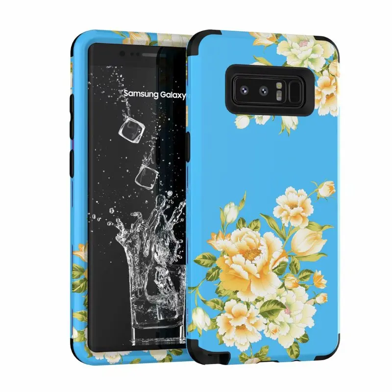 Роскошный чехол 3 в 1 для samsung S10 Note 8 9 S9 Plus жесткий чехол для телефона с цветочным узором Дизайн ПК силиконовый бампер противоударный чехол - Цвет: Синий
