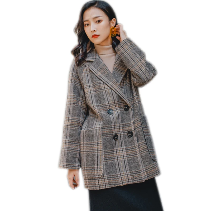 Модная женская шерстяная верхняя одежда в клетку английском стиле коллекция 2020