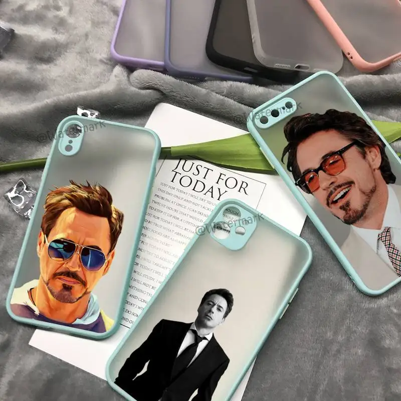 

Robert Downey Jr Phone Case For IPhone 8 7 Plus X Xr Xs 12 11 Pro Max Sky Blue Matte Translucent Cover