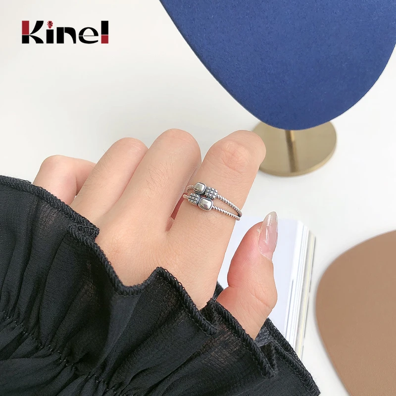 

Kinel, двойное кольцо в стиле ретро, старинное ювелирное изделие, 925 пробы, серебряные кольца с открытым пальцем, кольцо для женщин, хорошее юве...