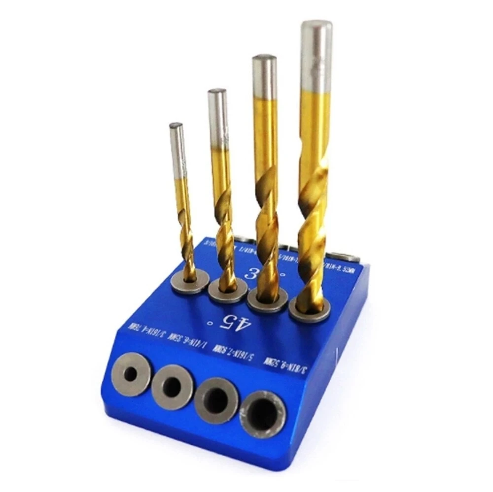 

Woodworking Oblique Hole Locator Drill Bits Pocket Hole Jig Kit Multi Degree Angle Drill Guide Set Hole Puncher Carpentry Tools