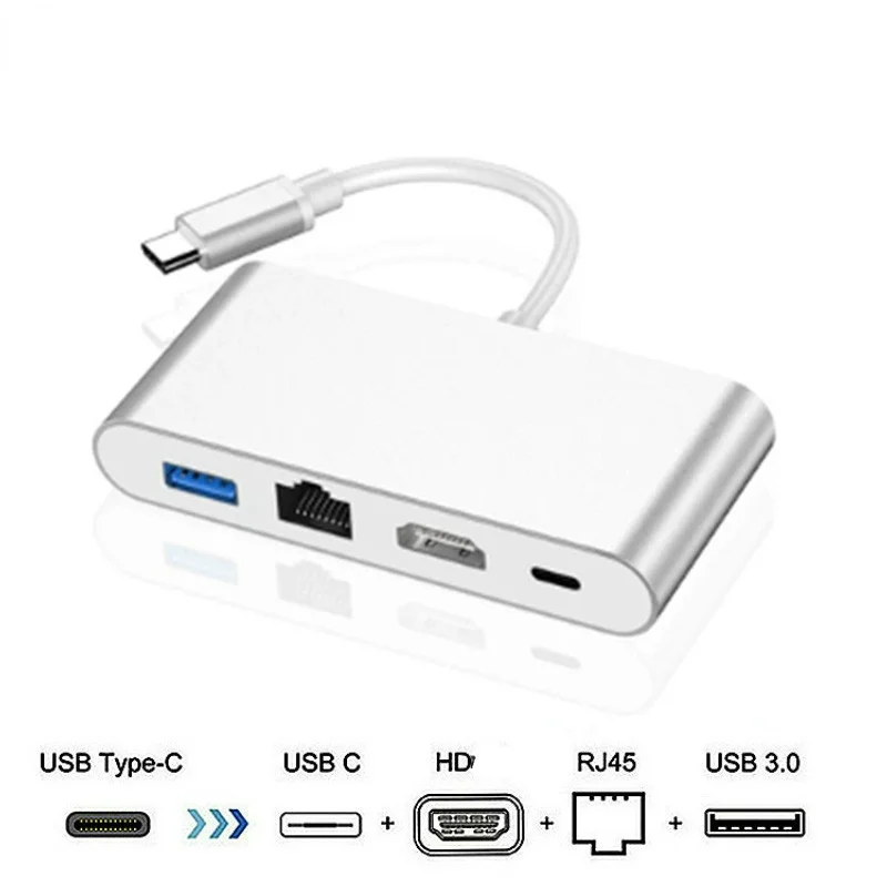 

Usb-концентратор Bkscy Тип C на HDMI-совместимый + Ethernet RJ45 + USB 3.0 Type-C адаптер-разветвитель для Macbook Pro Huawei Mate 20