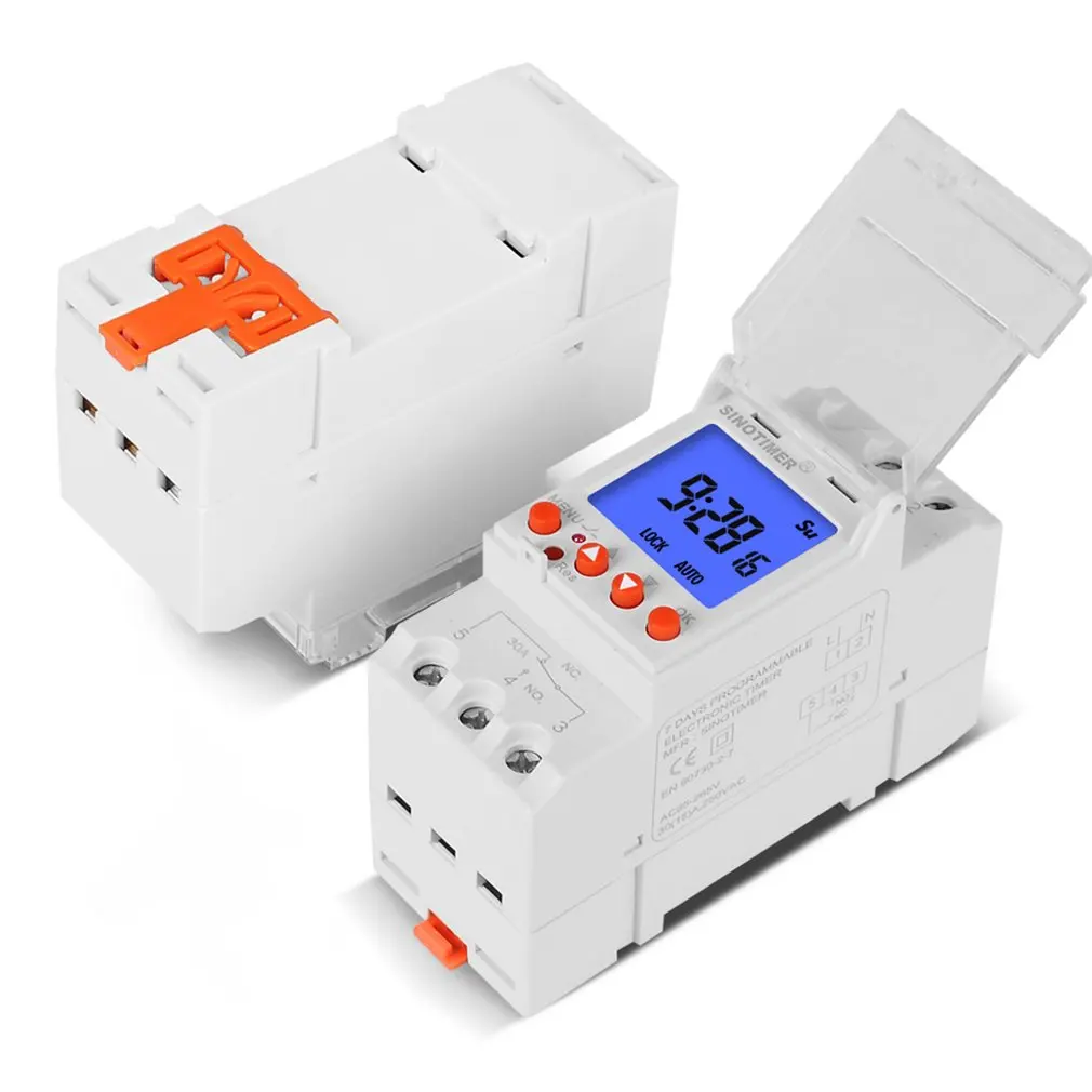

Rail Timer Backlight Sub Control Large LCD Screen Display 85-265V 16 Times 1 Second 7 Days Programmable Rail Timer