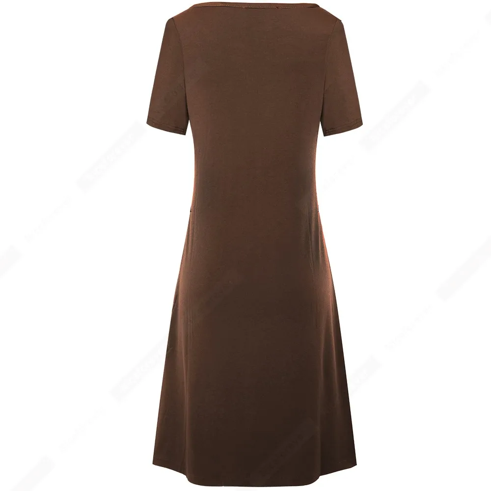 Женское повседневное прямое однотонное свободное платье-футболка с круглым