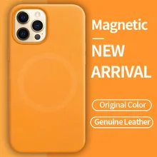 Grma Magnetic Genuine Leather Case For iPhone 12 Pro Max 12 Mini Shockproof Luxury Back Phone Cover For Apple Magnetic Charger