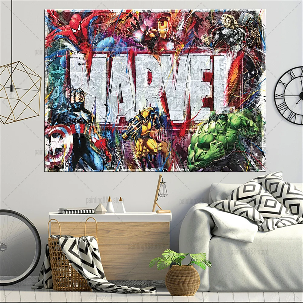 Супергерой es Marvel Граффити стена искусство холст печать фотография супер герой