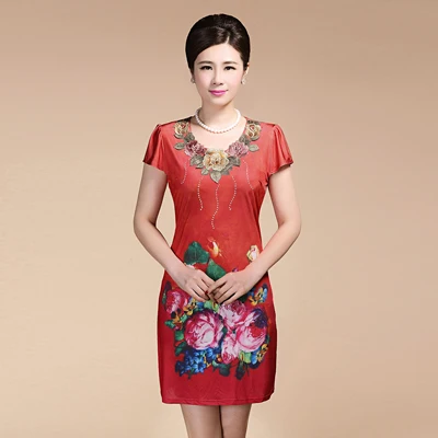 Summer Women Dress Plus Size XL~4XL 5XL 2020 Faux Silk Floral Embroidery Short Sleeve Lady Casual Dresses Tunics Vestidos Robe