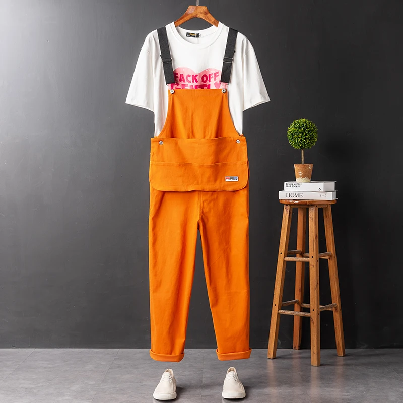 

2021 new men's hip-hop performance bib suspenders pants men's retro straight-leg overalls casual pants men's suspenders trousers