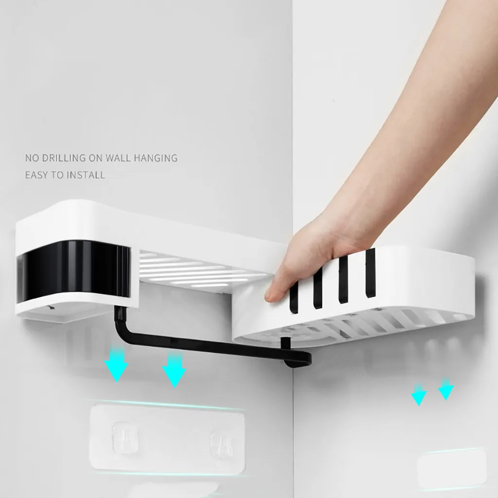 

Rotatable Bathroom Organizer With 4 Hook Wall Mounted For Kitchen Storage Organization Shelf Corner Shower Shampoo Holder