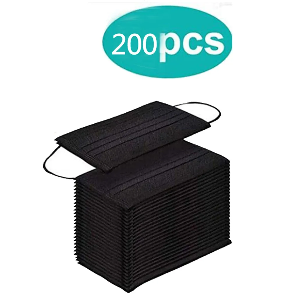 

200pcs Disposable Masks Non-woven Face Masks 3 layer Ply Filter Anti Dust Breathable Adult Mouth Mask Black mascarilla