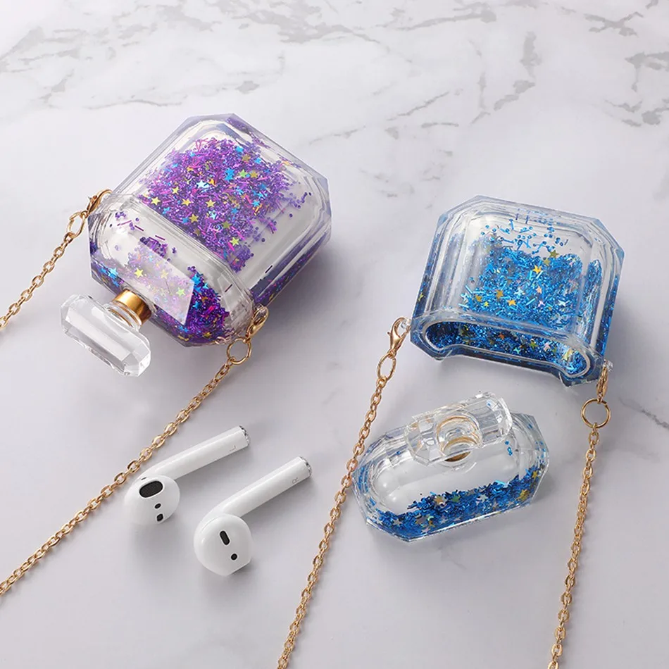 3D Жидкий чехол для наушников для Apple Airpods 2 Чехол Блестящий зыбучий песок чехол для Air pods чехол для наушников Earpods чехол Блестящий ремешок